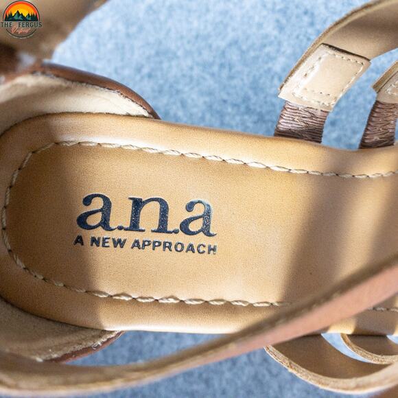A.N.A Taci Strappy Sandals Brown Leather Wedge Heel Back Zip Women's Size 6 M - Picture 11 of 11
